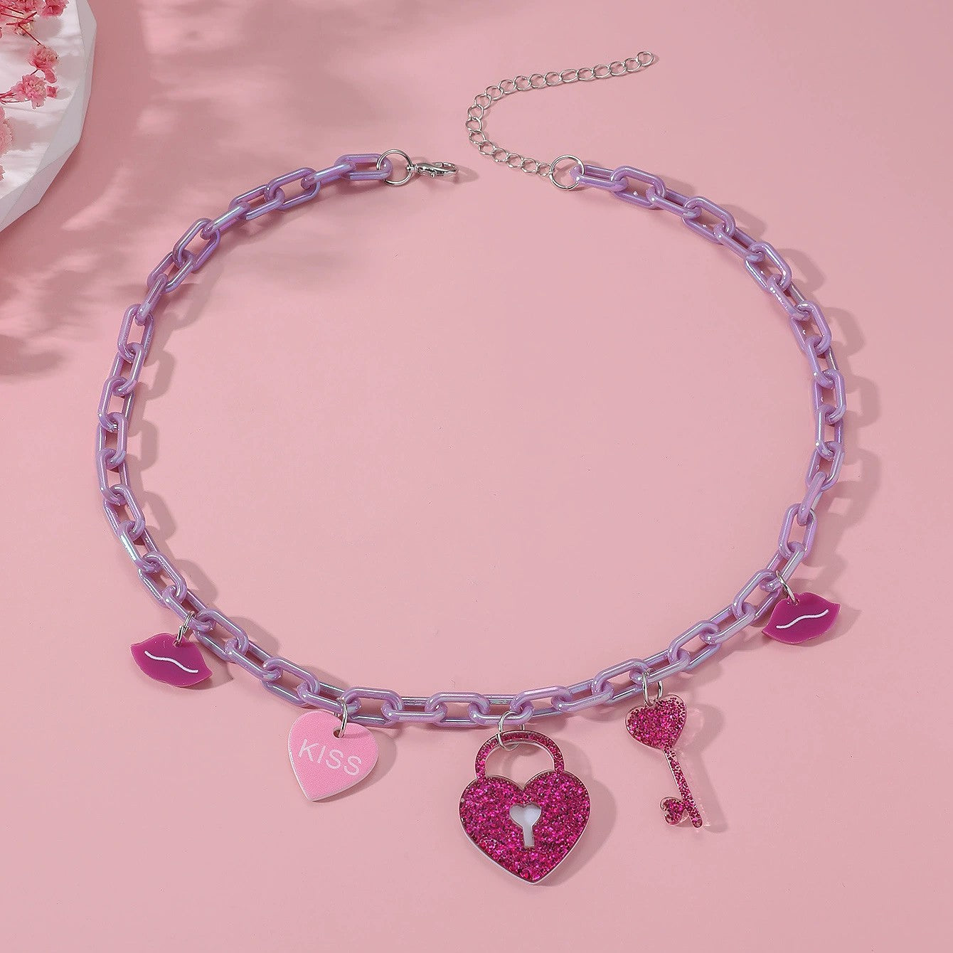 Wholesale Valentine's Day Acrylic Peach Heart Clavicle Chain