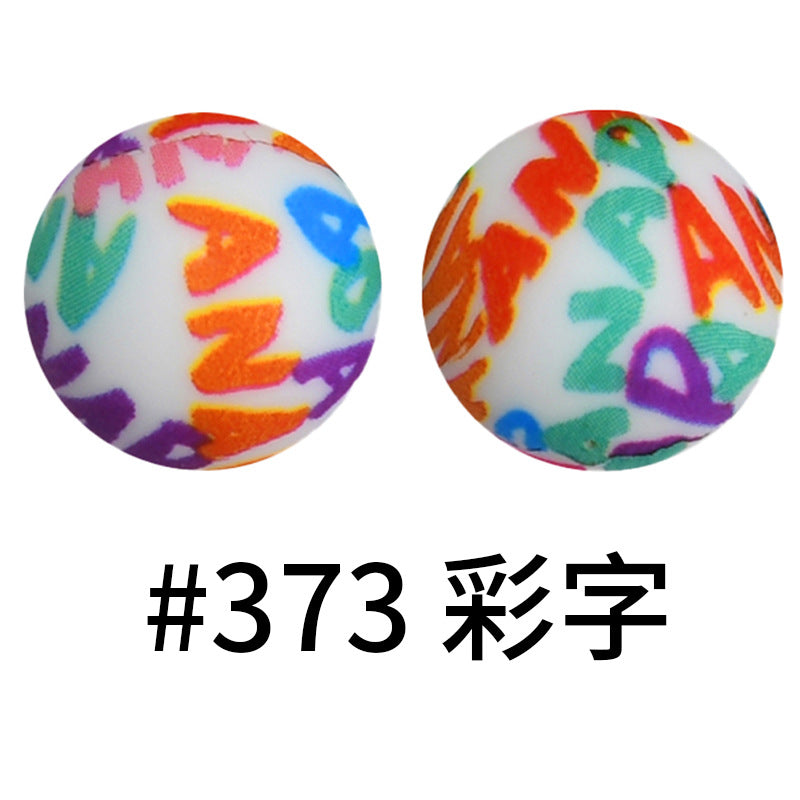 Wholesale 50pcs 16mm Print Silicone Beads Colorful Silicone Water Transfer Beads