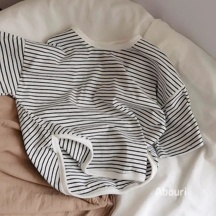 Whoelsale Children's Loose Striped Pure Cotton Short Sleeves