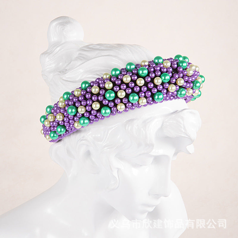Wholesale Heavy Industry Headband Baroque Sponge Pearl Wide Brim Headband