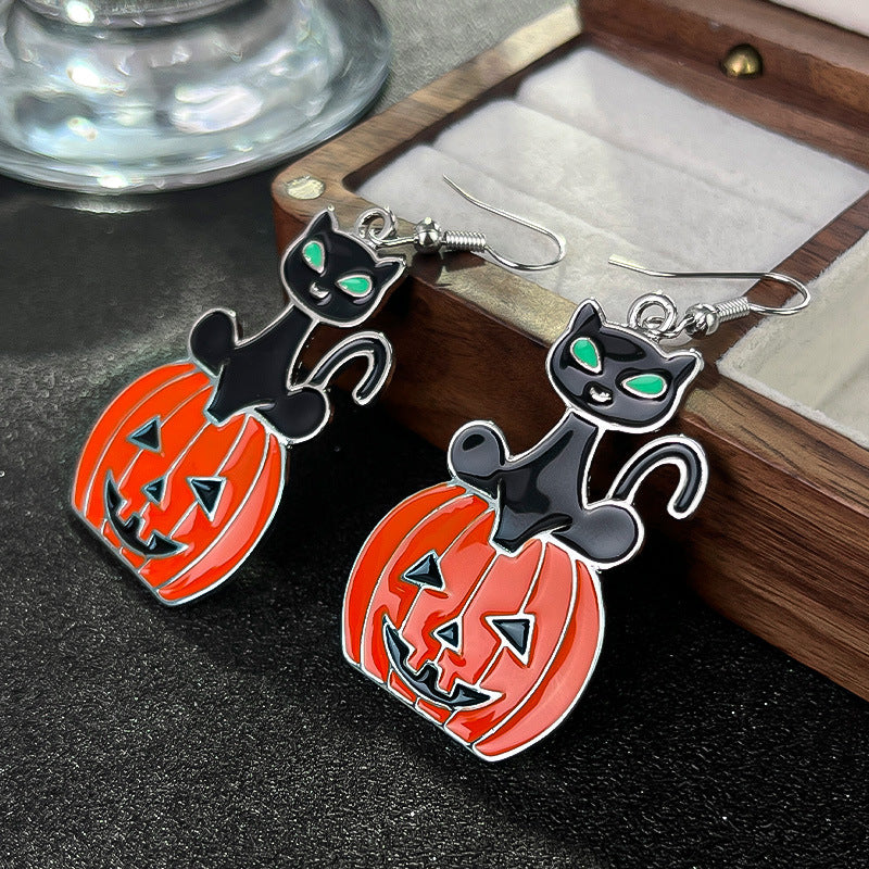 Wholesale Halloween Personalized Creative Black Cat Pumpkin Earrings