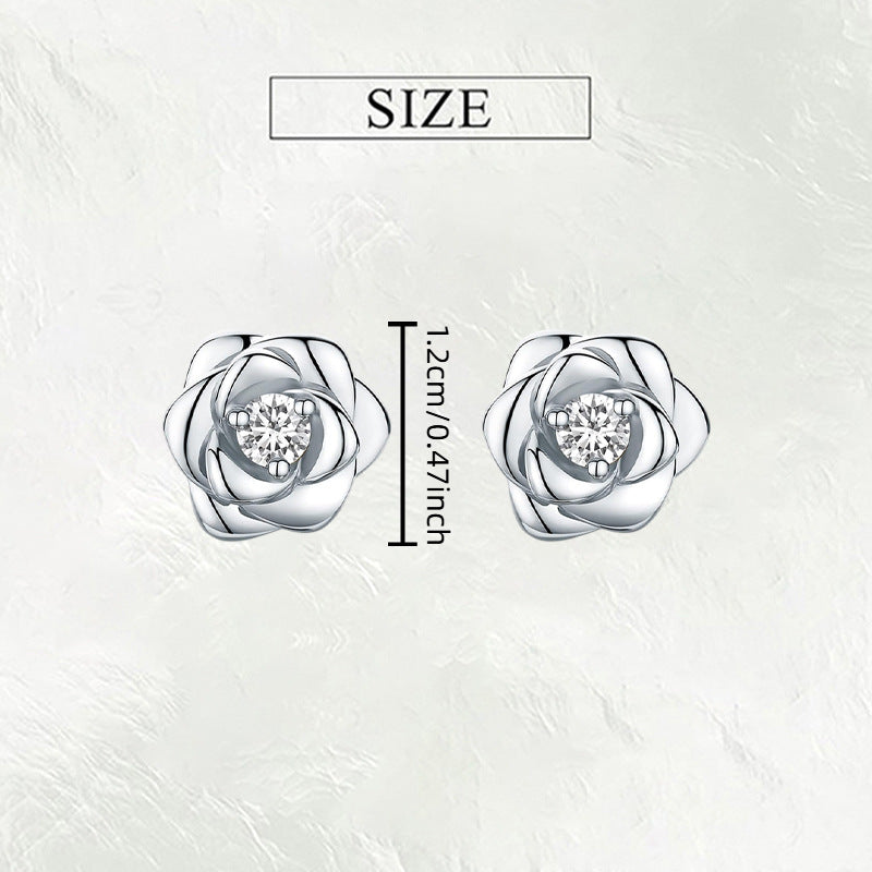 Wholesale Silver rose studded earrings with diamonds