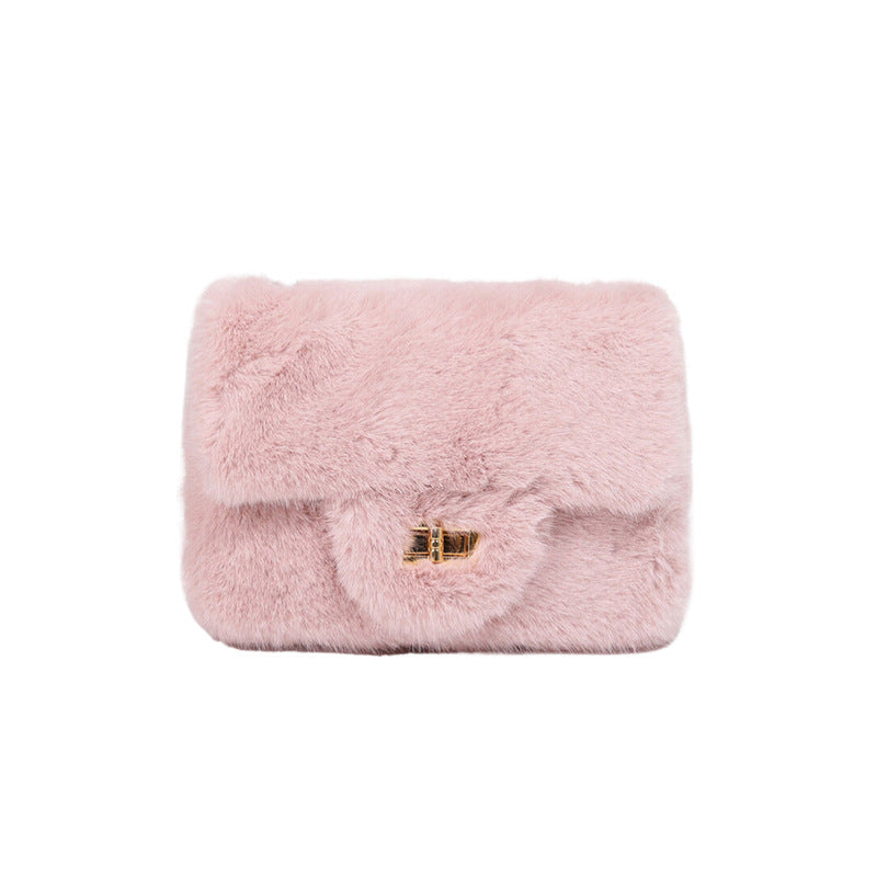 Wholesale Plush Bag Shoulder Crossbody Bag Chain Solid Color Lock Plush Bag
