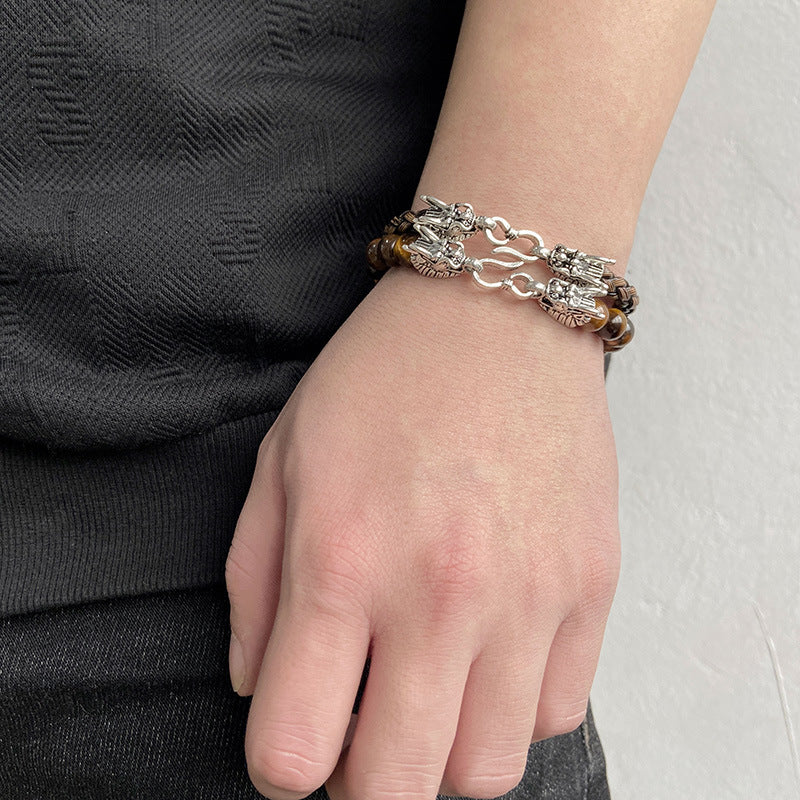 Peads de piedra natural al por mayor Cordel de cuero Pulsero de grifa de aleación de doble capa