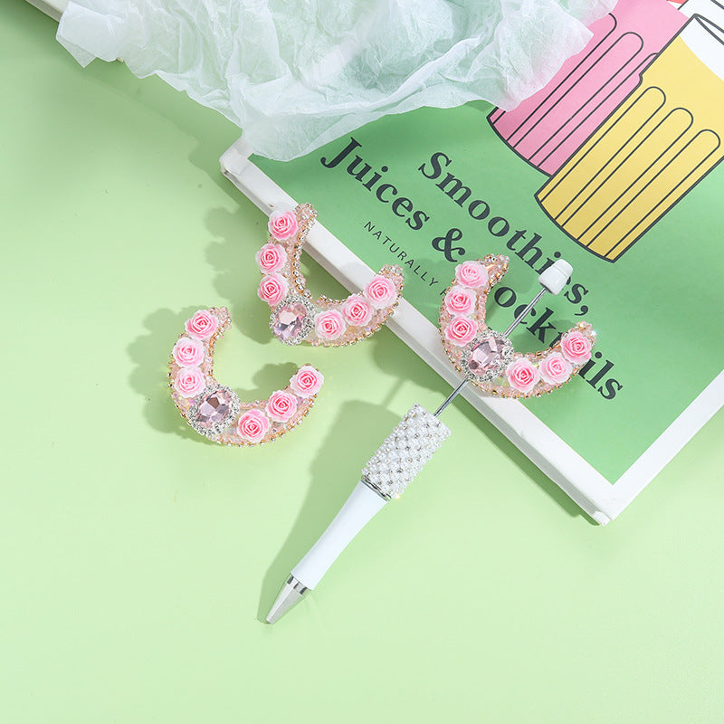 Wholesale 10pcs Heavy Industries Moon Flower Zircon Straight Hole Handmade Beads