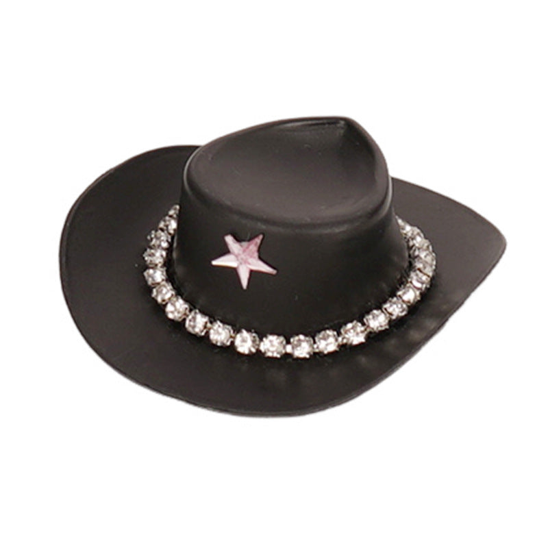 Wholesale Pink cowboy hat with diamond chain hairpin toy doll accessories hat plastic hat