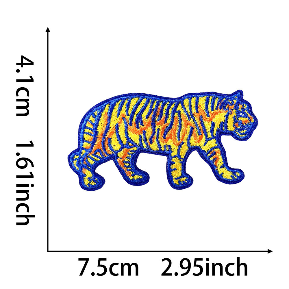 Wholesale Colorful Neon Tiger Embroidery Patch Five Tone Design Hot Melt Adhesive Backing Coat Decoration Chic Gift