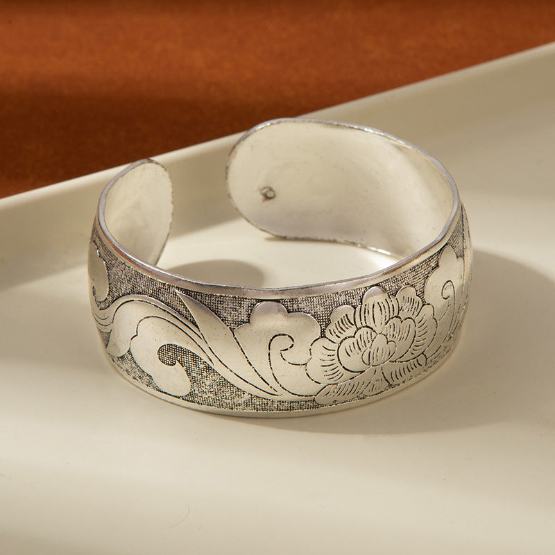 Wholesale Vintage ethnic style carved wide open face bracelet