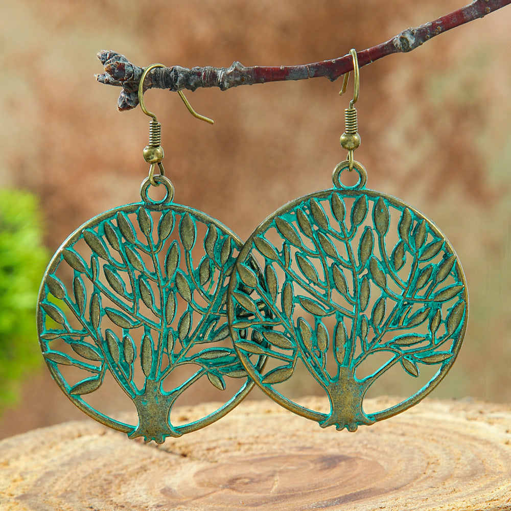 Wholesale Stylish Bohemian Hollow Out Alloy Earrings Retro Geometric Leaves Design Drop Earrings For Women Trendy Fashion Jewelry Accessory
