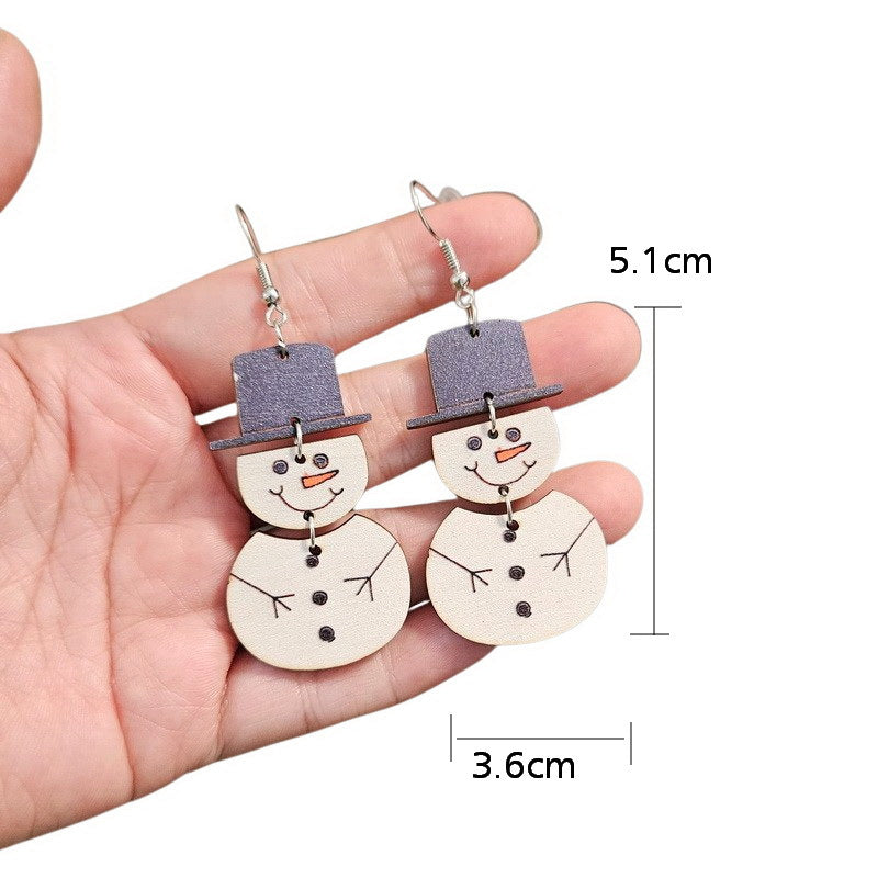 Wholesale Christmas Wooden Bird Santa Claus Tree Flowers Candle Snowman Earrings