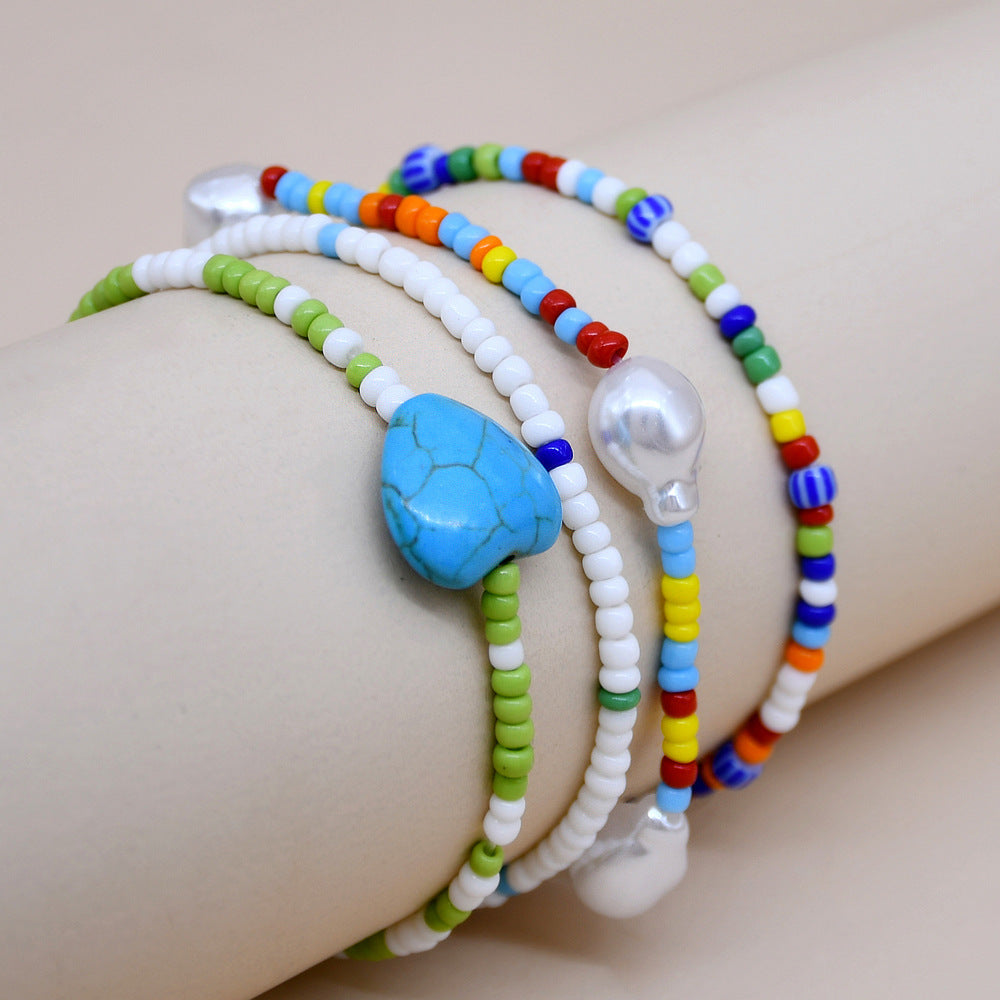 Wholesale Mixed Color Stretch Pearl Love Heart Millet Beads Bracelet
