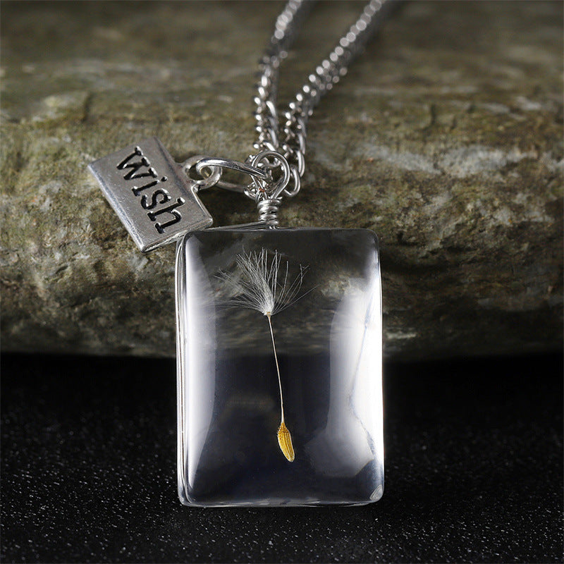 Wholesale Dandelion Oval Crystal Glass Niche High-end Gemstone Necklaces
