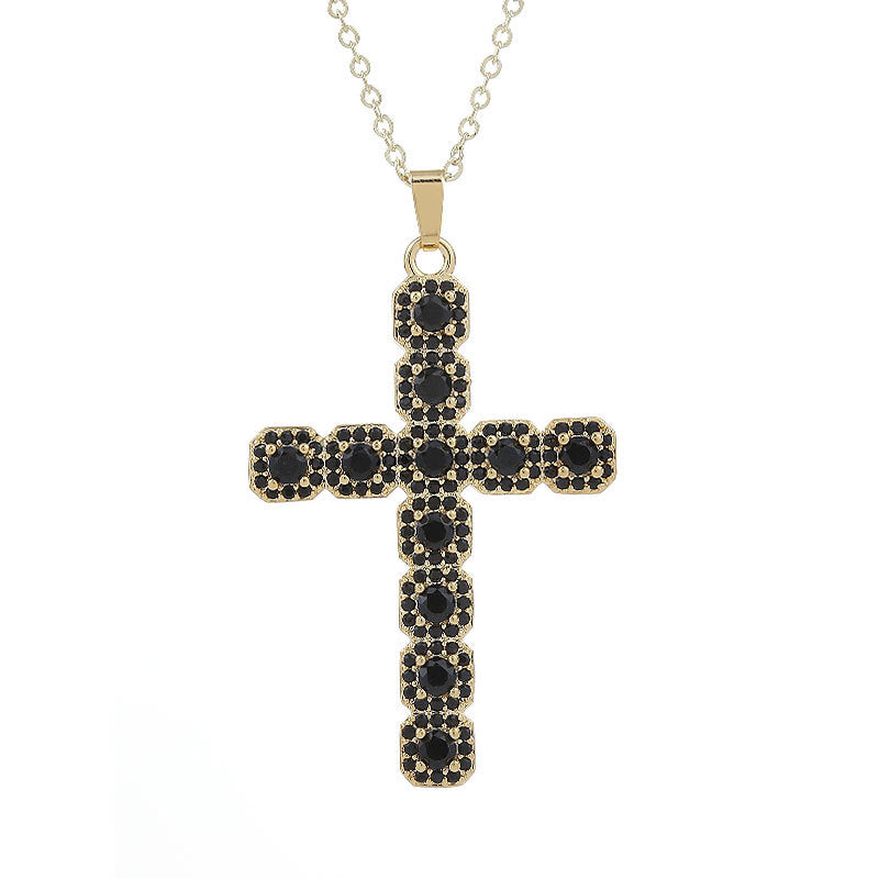 Wholesale Gut Light Luxury Copper Plated Real Gold Cross Necklace Super Flash Inlaid Zircon Ladies Necklace