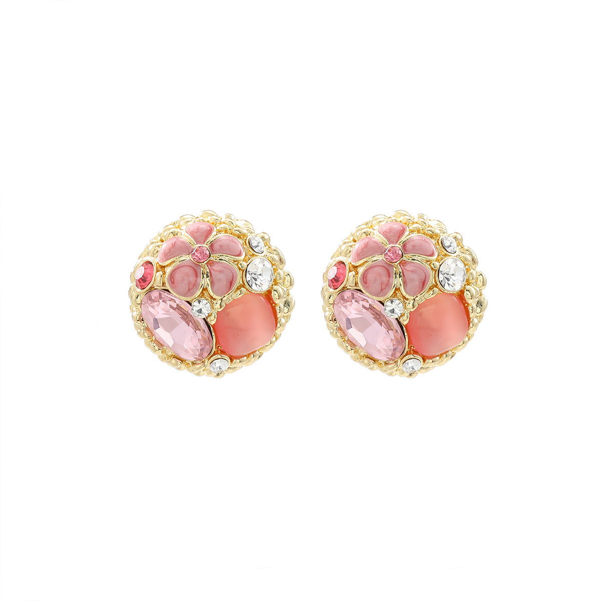 Wholesale Colorful circular sparkling rhinestone flower earrings