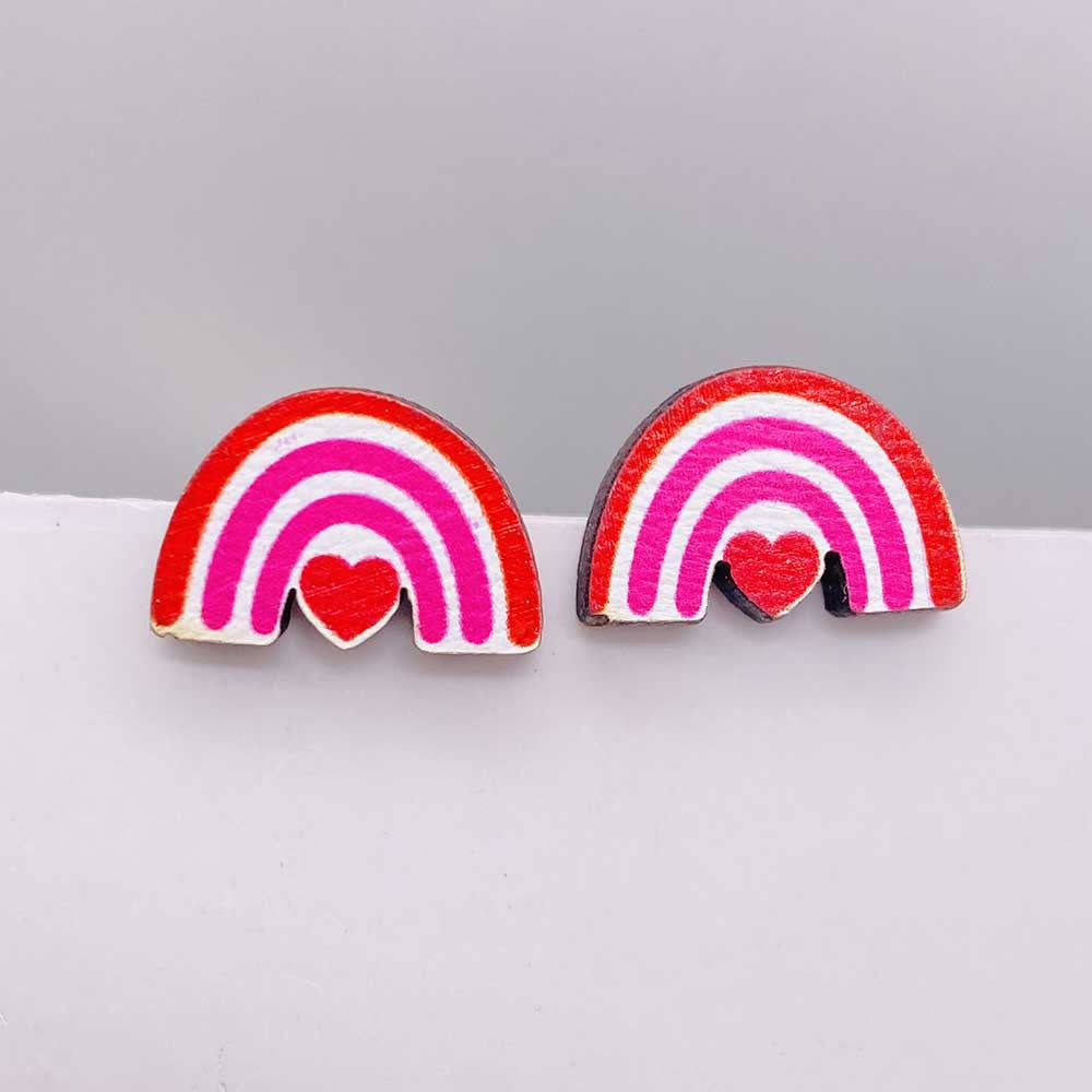 Wholesale Valentine's Day Pink Envelope Dwarf Rose Wooden Earrings