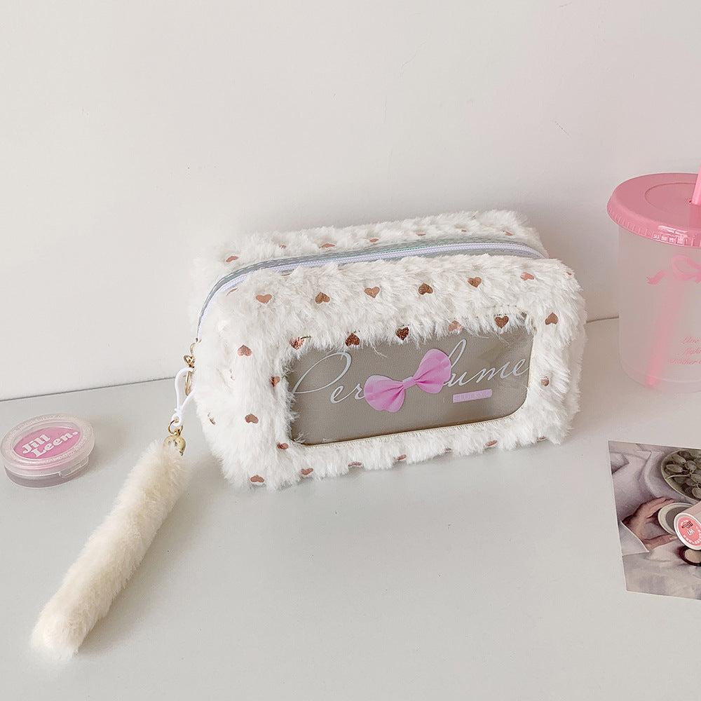 Wholesale  Bow  Plush Large Capacity Stationery Storage Bag