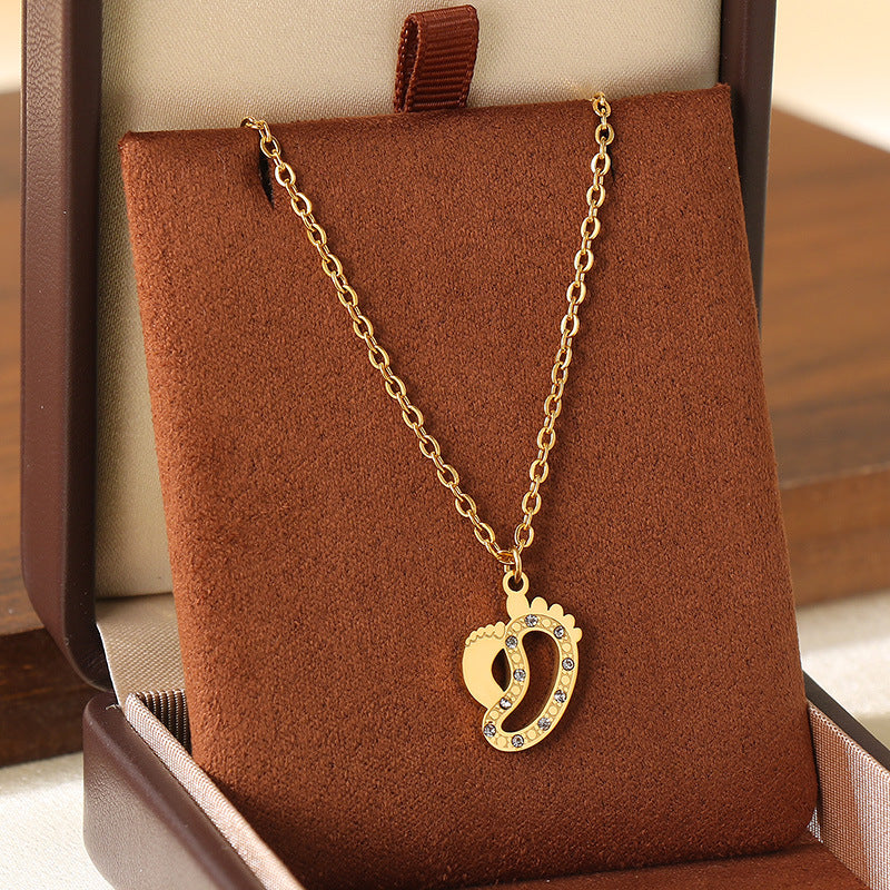 Wholesale Mother' s Day Diamond studded Hollow Moon Love Stainless Steel Necklace
