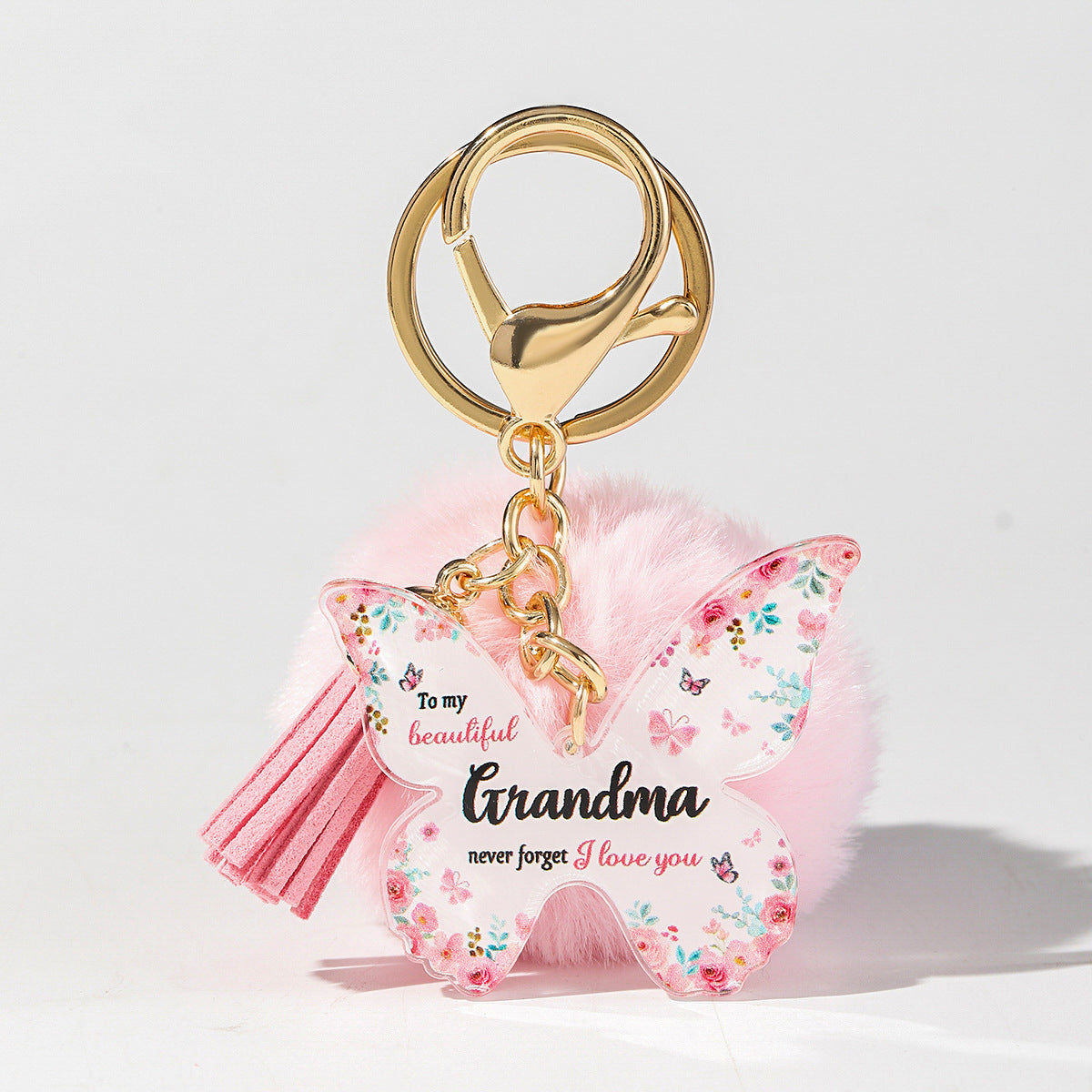 Wholesale Floral Butterfly Keychain Unique Plush Pom Poms and Tassel Gifts for Mom and Grandma