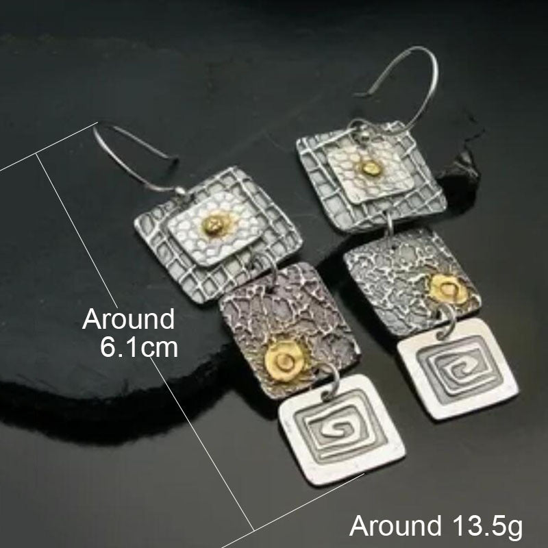 Wholesale Geometric Carved Square Metal Pendant Earrings