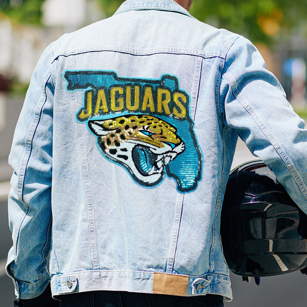 Wholesale sonville Jaguars Sequined Jaguar Head Embroidered Patch Trendy Iron On et Decorative Accessory Gift For Football Fans OLY Exclusive