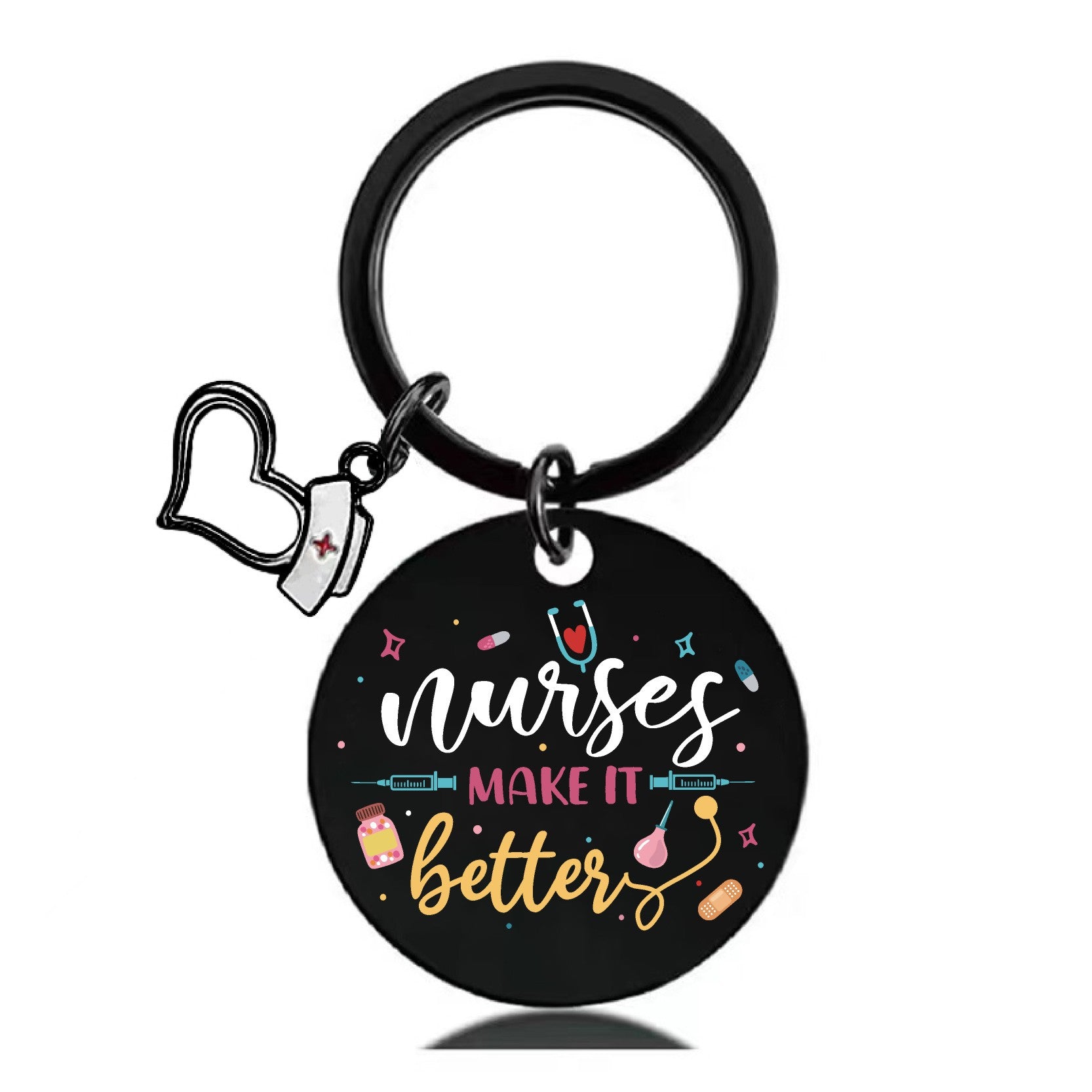 Wholesale Black Nurses Day Stainless Steel Round Card Color Printed Keychain