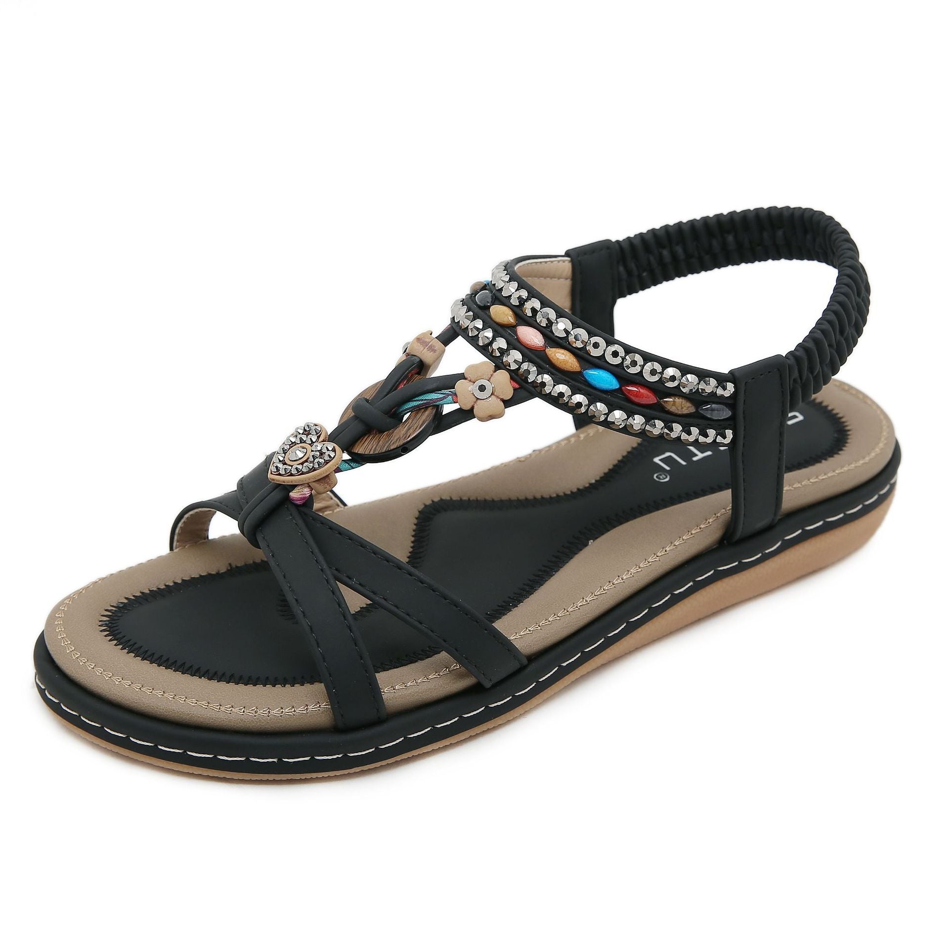 Wholesale of Women's Rhinestone Beach Flat Bottomed Rubber Sandals