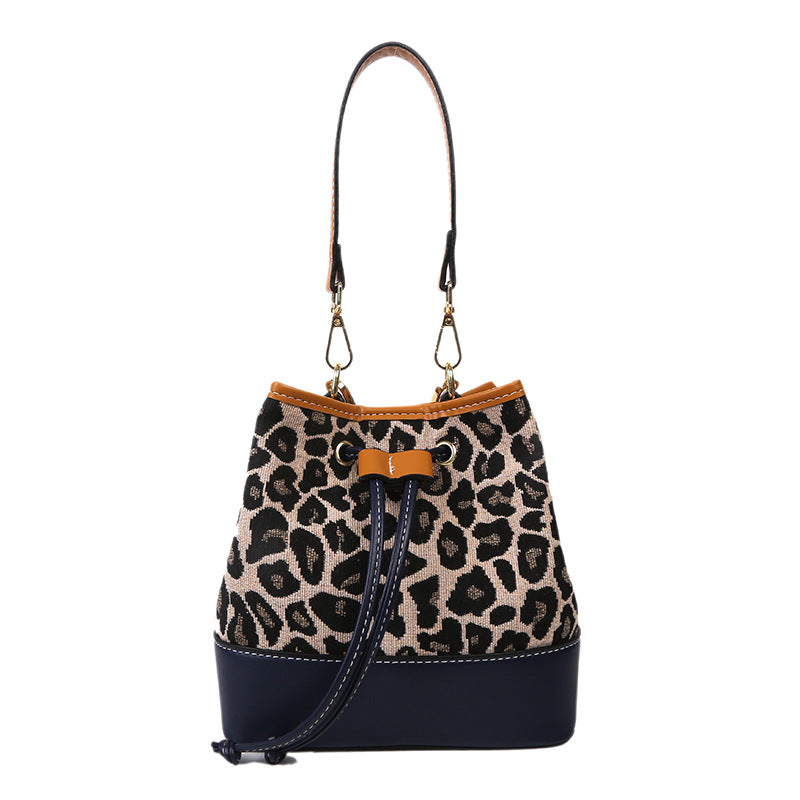 Wholesale PU Leopard Print Drawstring Shoulder Bag Crossbody Bag