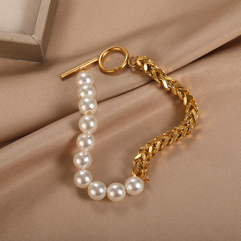 Wholesale personality chain Pearl stainless steel bracelet
