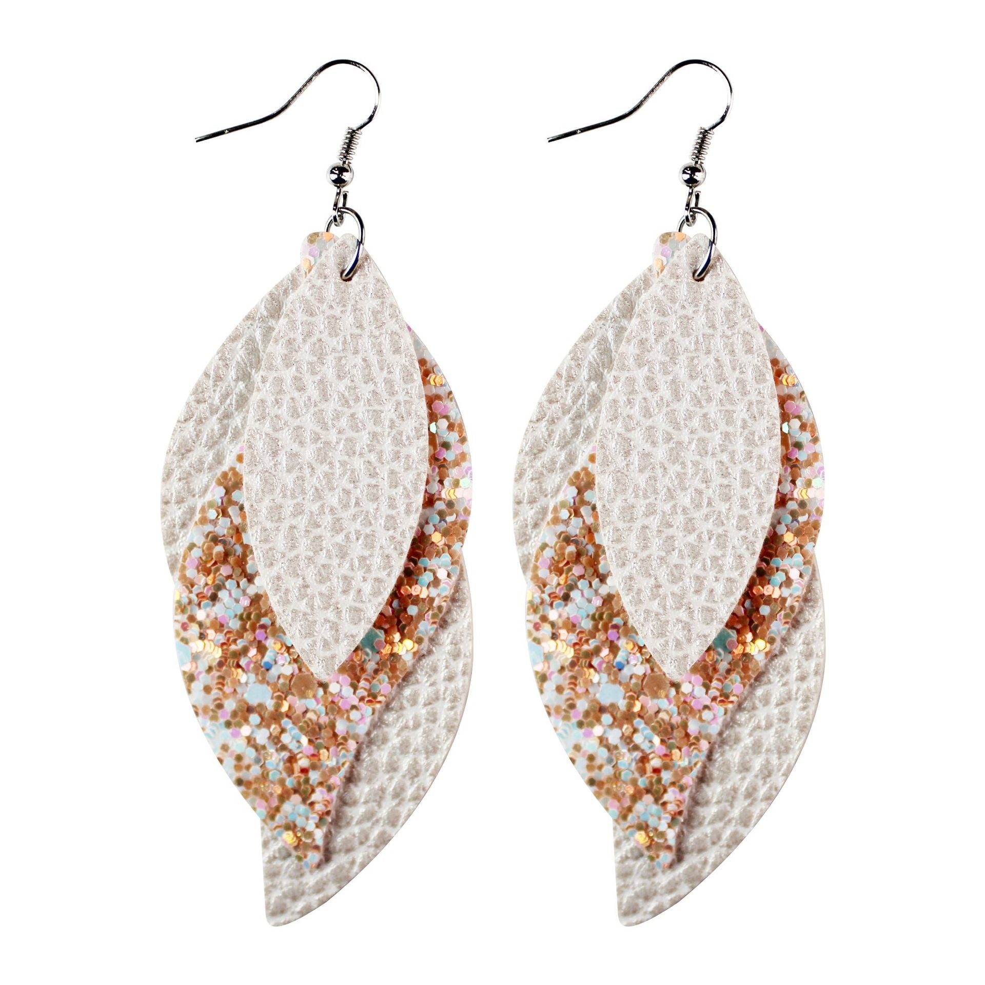 Wholesale Lychee Patterned Sequin Leaf Wave Shaped Three-layer Leather Earrings