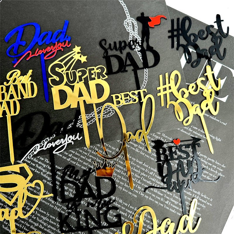 Wholesale 10PCS/PACK Father's Day Happy Acrylic Cake Card Decoration