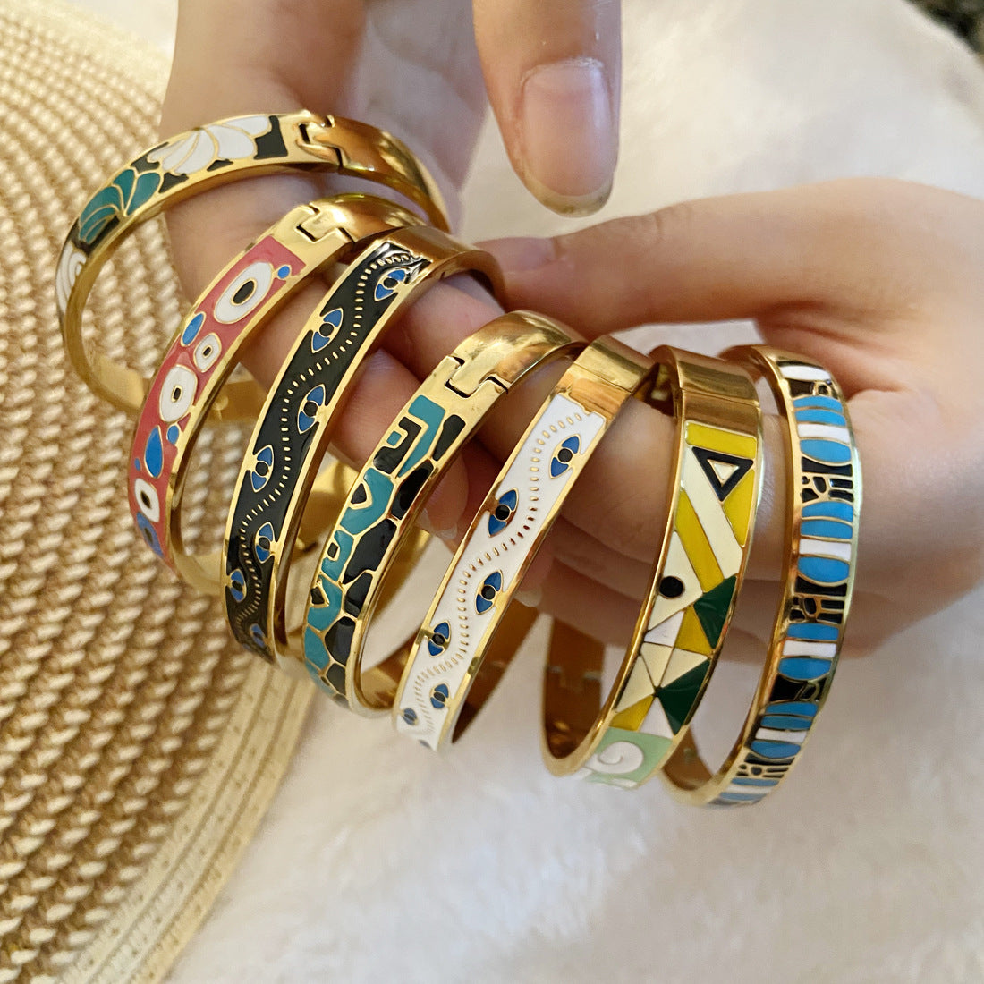 Wholesale Retro Oil Dripping Bracelets,  Eye Bracelets,  Stainless Steel Bracelets