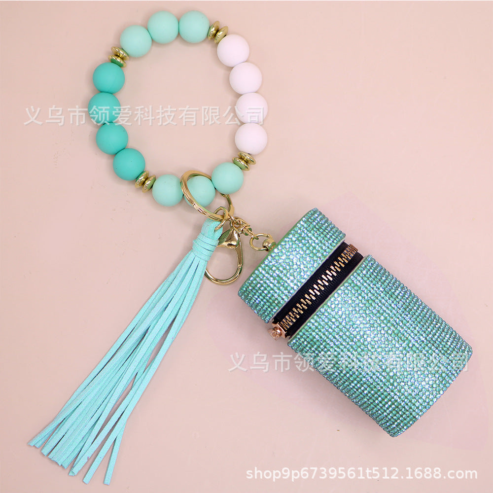 Wholesale Rhinestone Lipstick Bag Silicone Wrist Keychain