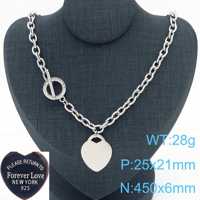 Wholesale 18K Gold-plated Heart-shaped Open Glossy Clavicle Chain Multi-color Epoxy Titanium Steel Ring Set