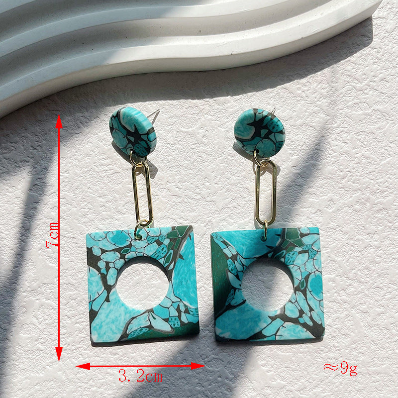 Wholesale Turquoise Geometric Metal Spliced Polymer Clay Earrings