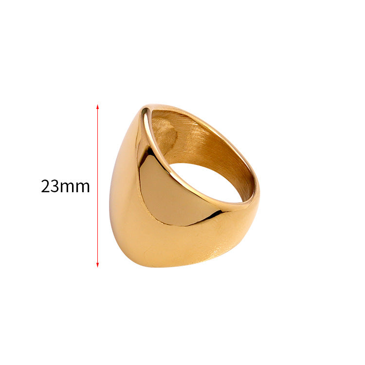 Wholesale Large Mirror Round Wide Smooth 18K Gold Plated Stainless Steel Ring