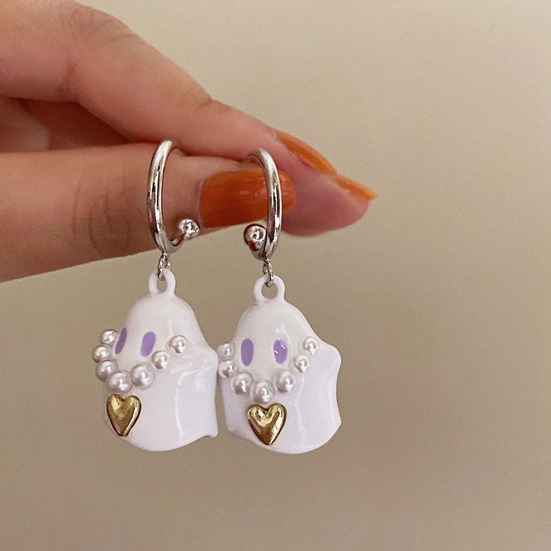 Wholesale Halloween Ghost Drip Oil Heart Alloy Earrings