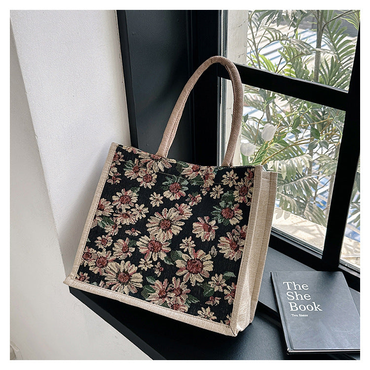 Wholesale Polyester cute cotton and linen portable large capacity commuter lunch bag tote bag canvas bag