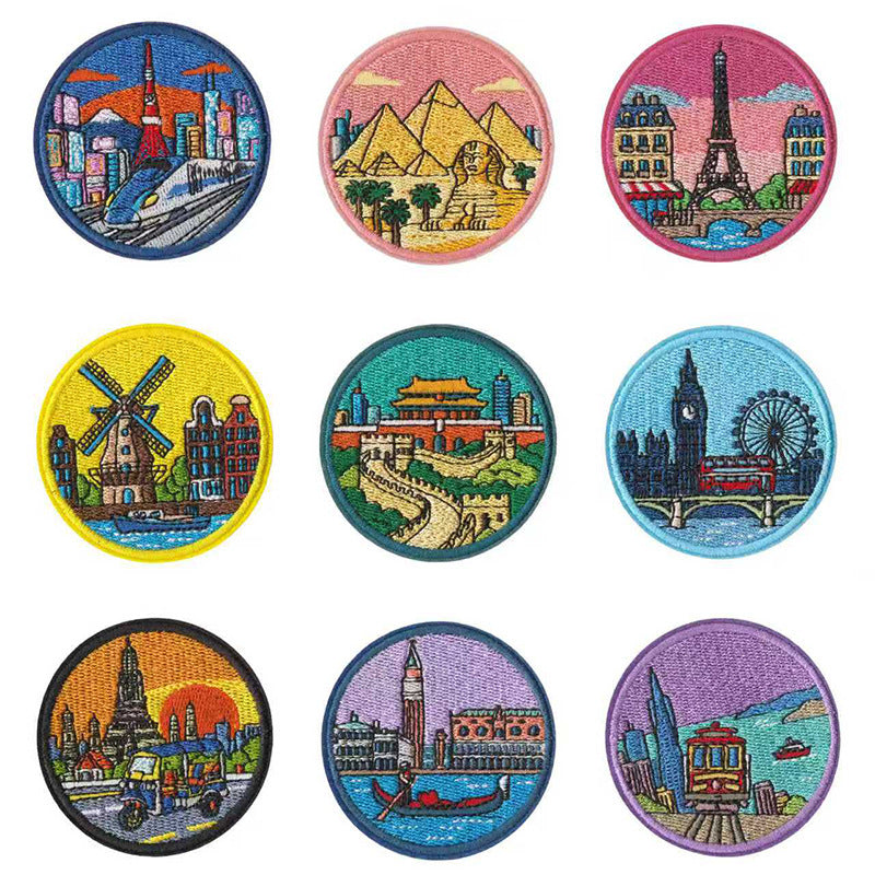 Wholesale World Landmark Embroidered Patches Set Of 9 Iron On DIY Decorative Gift For et