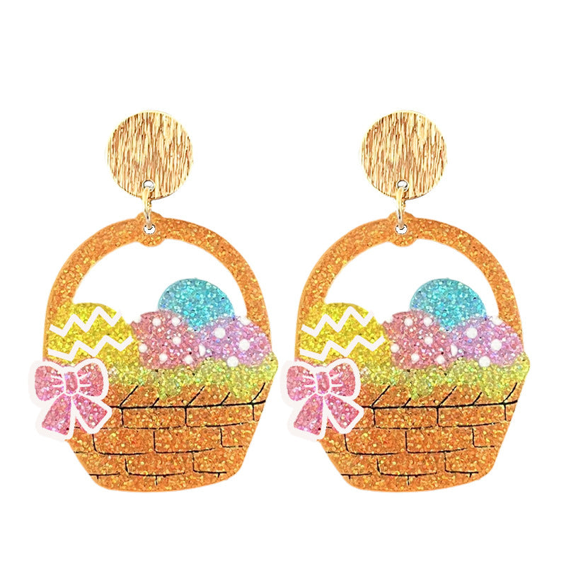 Wholesale Cute Easter rabbit Egg Pink Bow Acrylic Earrings