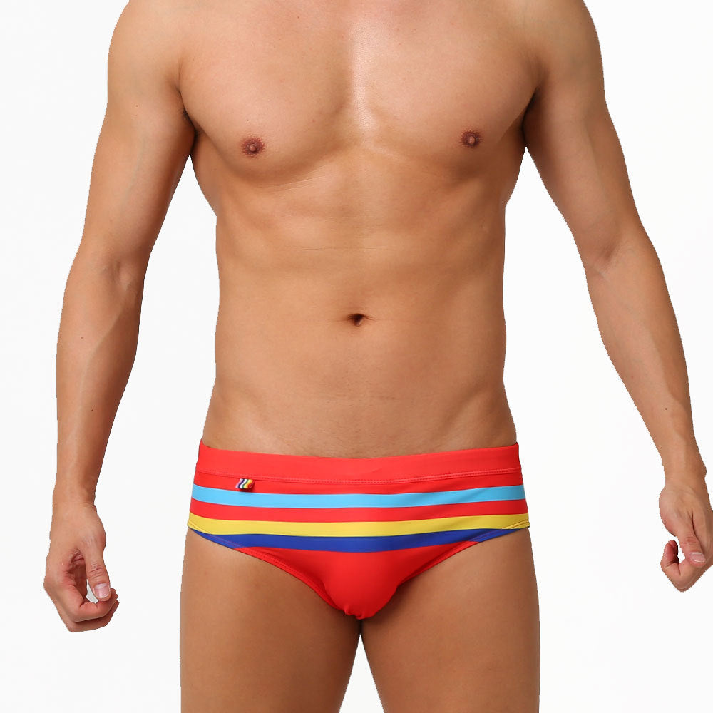 Wholesale Men's Color Striped Triangle Quick Dry Shorts Swimwear