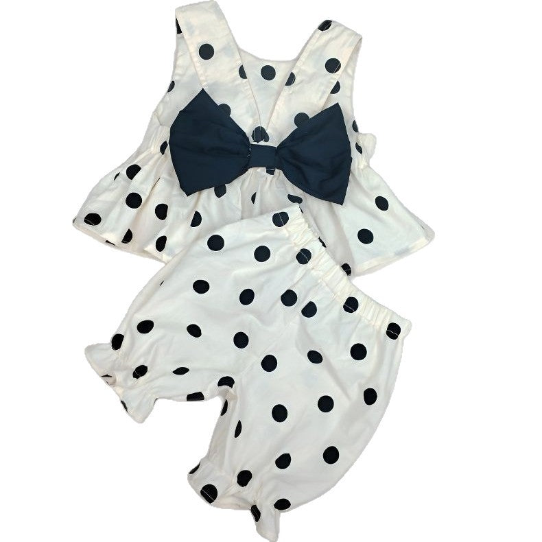 Wholesale Fashion Cotton Polka Dot Toddler Girl Sleeveless 2 Piece Shorts Outfit Korean Style Summer Birthday Resale