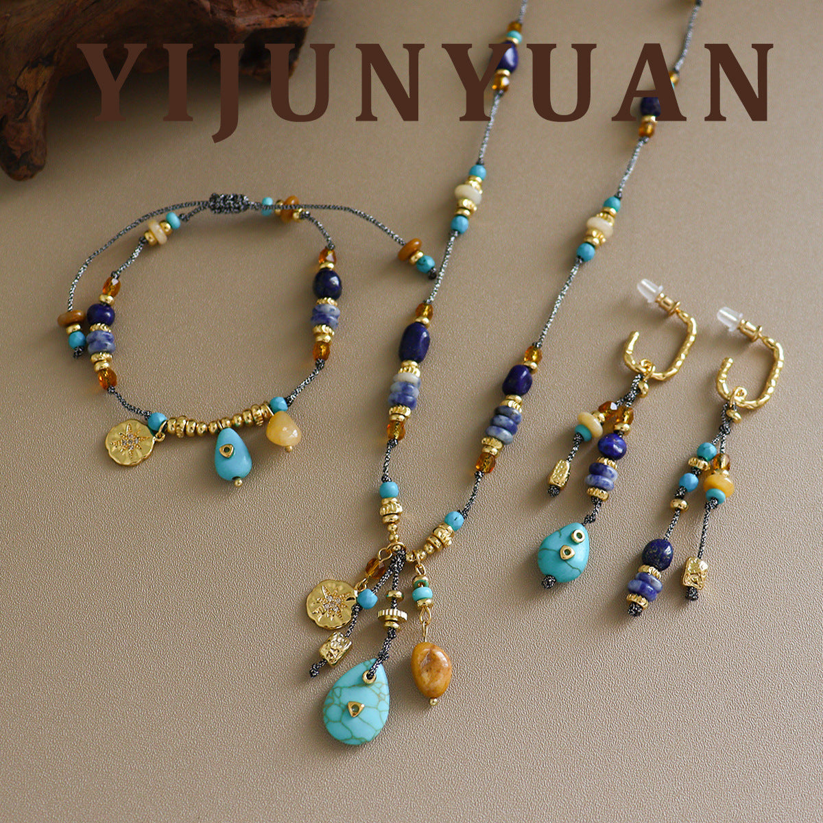 Wholesale Tassel Yellow Jade and Turquoise Earrings