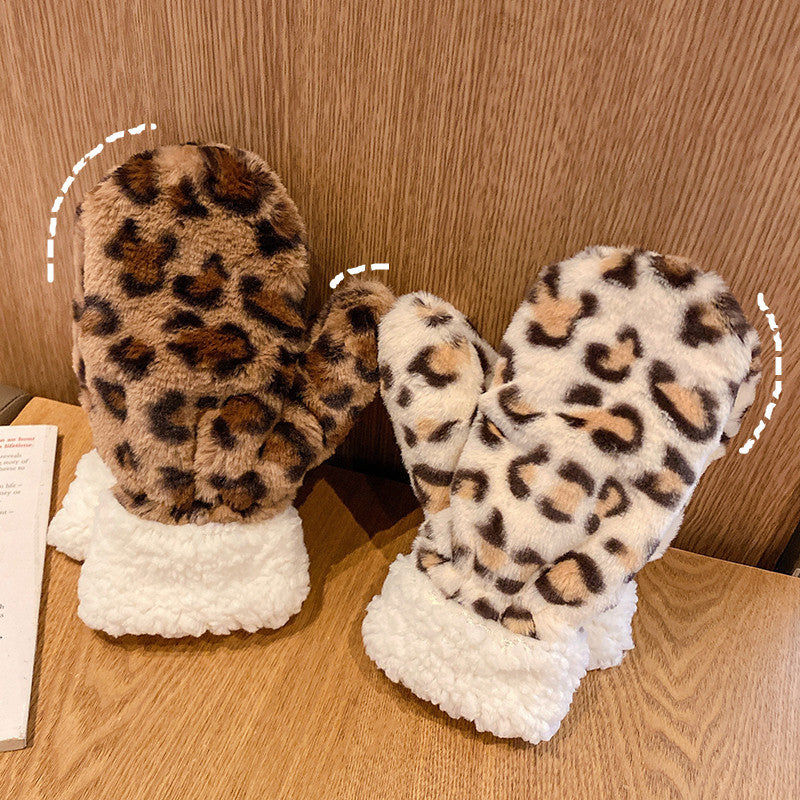 Wholesale Retro Leopard Print Winter Velvet Thickened Warm Gloves