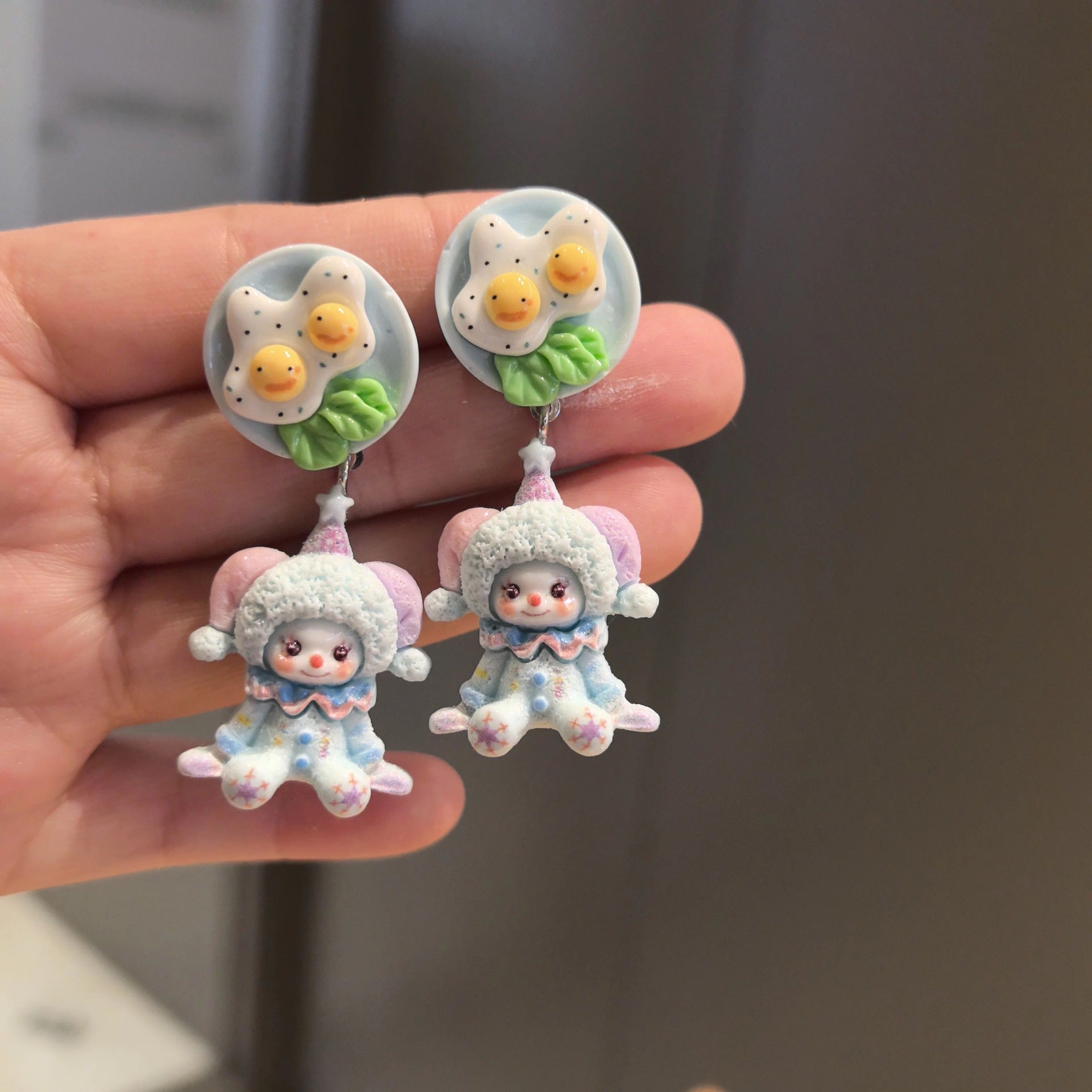 Wholesale original cute circus doll 925 silver pin earrings tide play cute cartoon