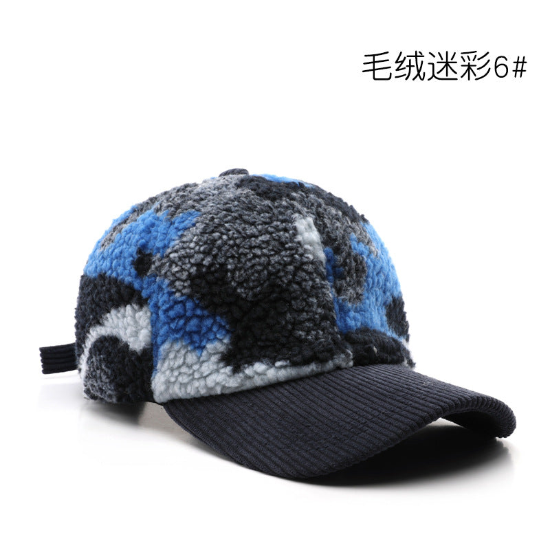 Wholesale Autumn/Winter Color Blocked Plush Camouflage Solid Color Light Plate Outdoor Travel Cold Proof and Warm Duck Tongue Hat