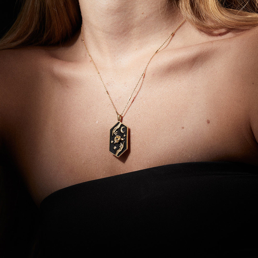 Wholesale Hexagonal Carved Rose Copper Necklaces