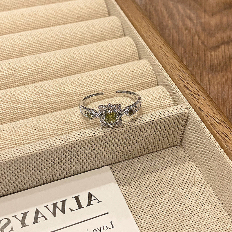Wholesale Vintage Olive Green Zircon Personalized Open End Ring