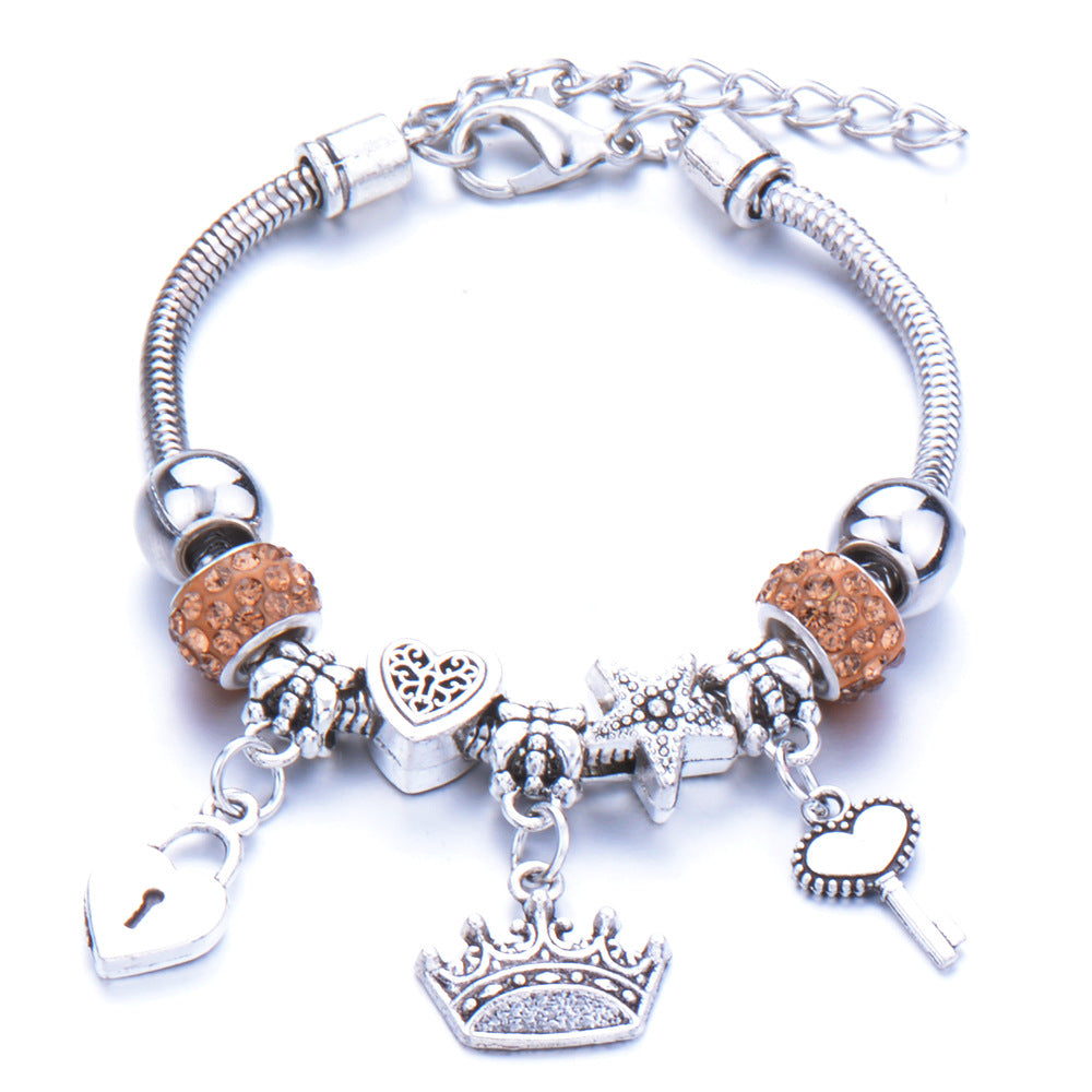 Wholesale Zinc Alloy Beaded Crown Pendant Bracelet