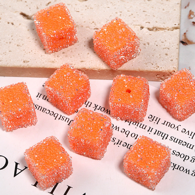 Wholesale 5pcs  Glittery candy-colored rhinestone soft candy square beads