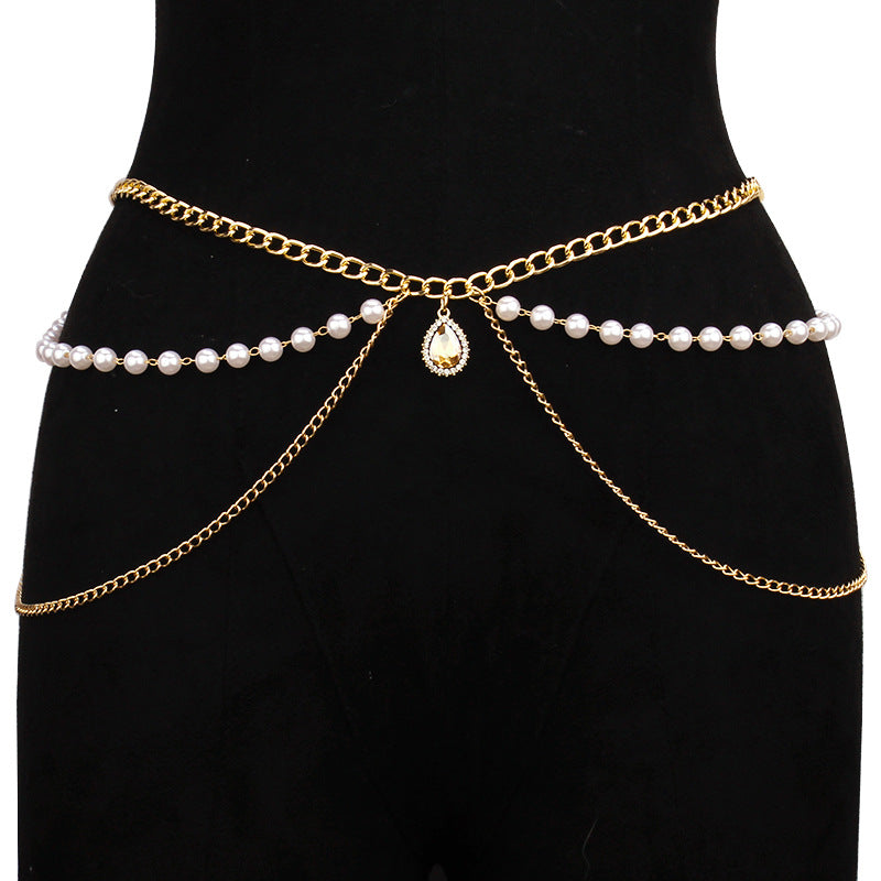 Wholesale Fashion Multi-layer Emerald Diamond Waist Chain Body Chain